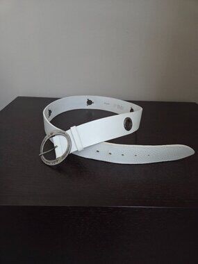 Garuglieri Made in Italy Leather White Belt Hammered Buckle Women's XL Boho
